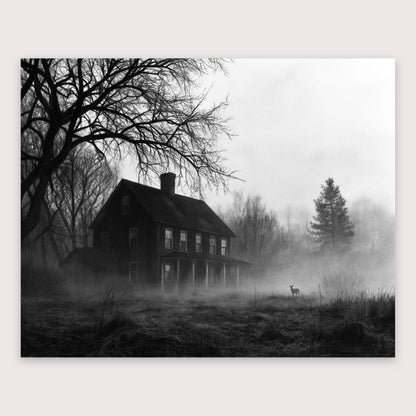 Foggy Farmhouse at Dusk flat lay