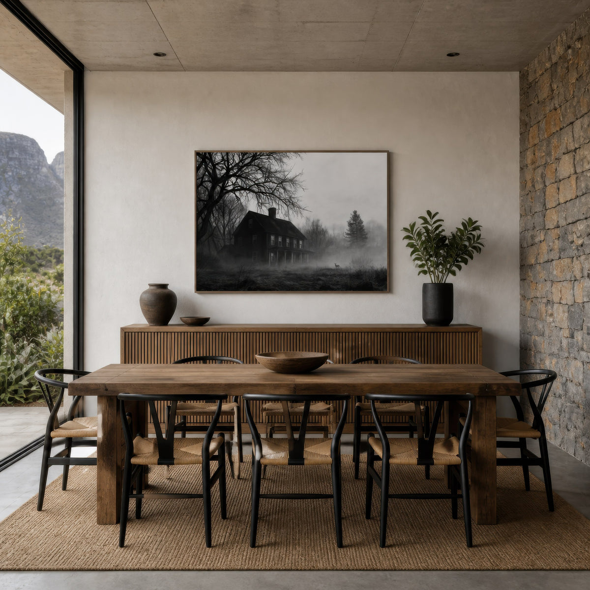 Foggy Farmhouse at Dusk – Farmhouse Wall Art