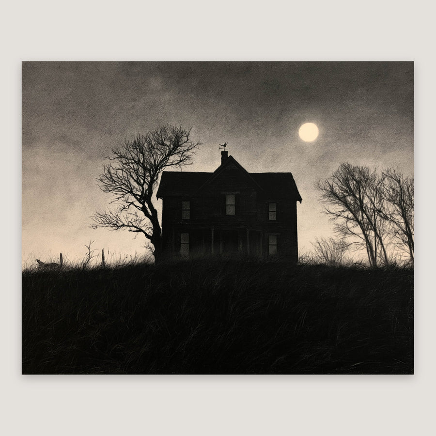 Moonlit Farmhouse Silhouette – Farmhouse Wall Art