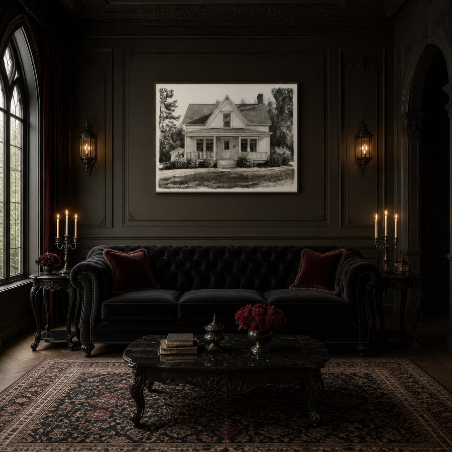 Charcoal Farmhouse Sketch – Farmhouse Wall Art
