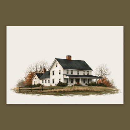 Autumn Farmhouse Illustration flat lay