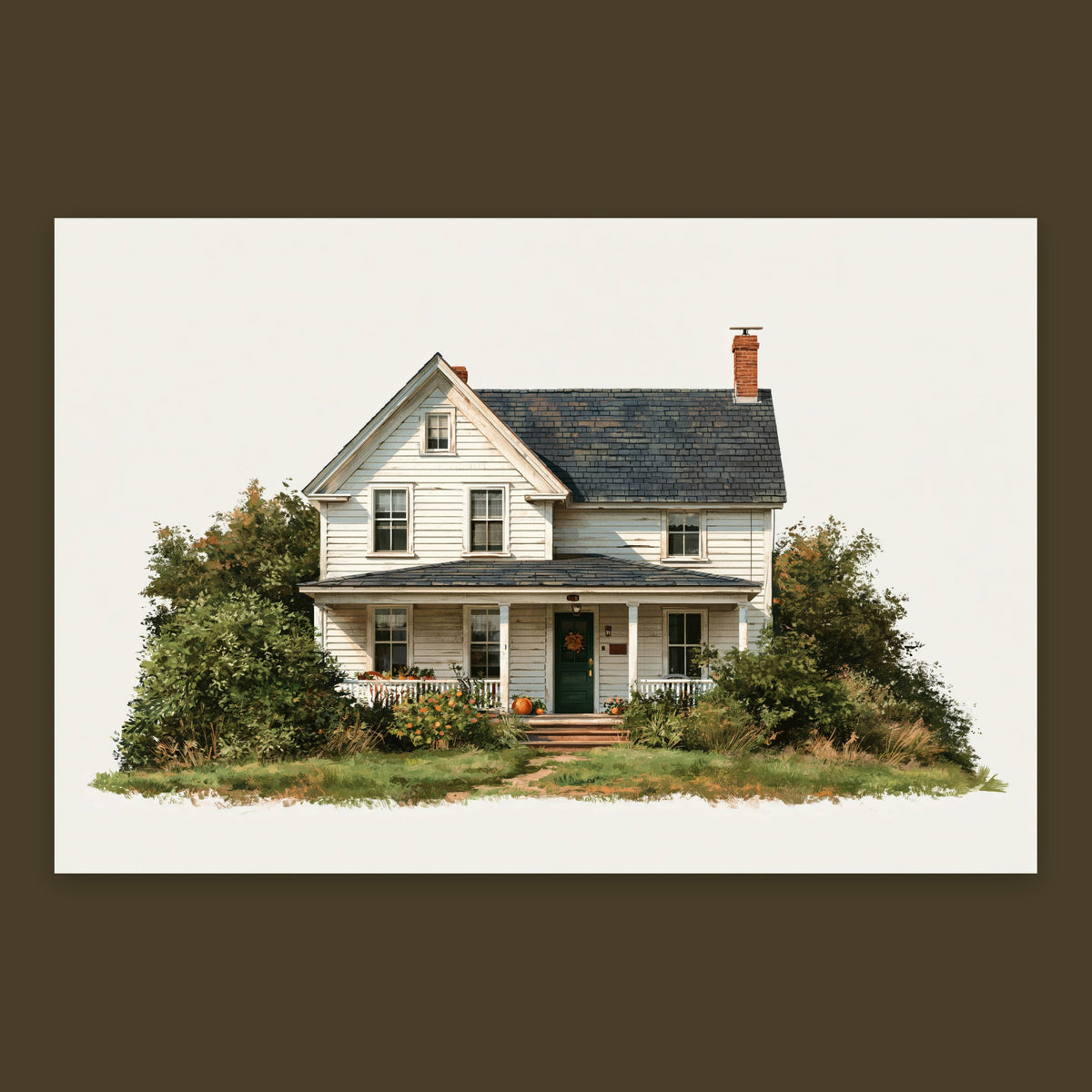 Farmhouse Watercolor Illustration flat lay
