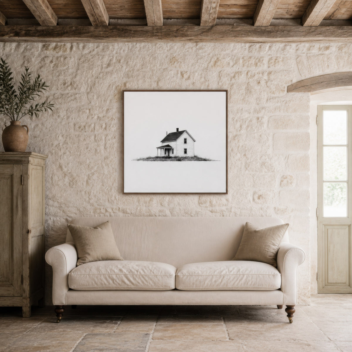 Two-Story Farmhouse with a Corner Porch – Farmhouse Wall Art