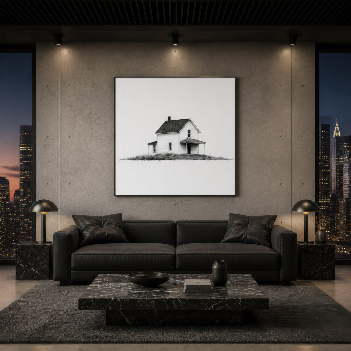Farmhouse with a Side Wing and Porch – Farmhouse Wall Art