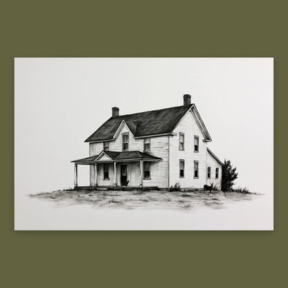 Farmhouse Ink Sketch flat lay