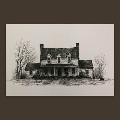 Farmhouse in Winter Sketch flat lay
