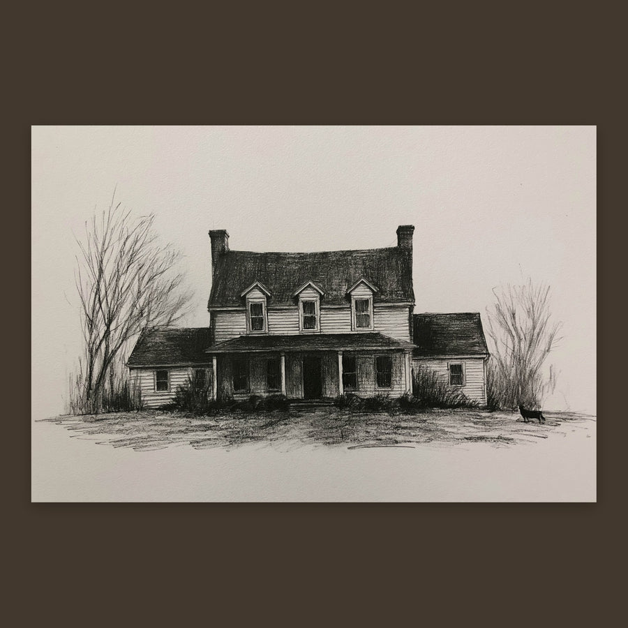 Farmhouse in Winter Sketch – Farmhouse Wall Art