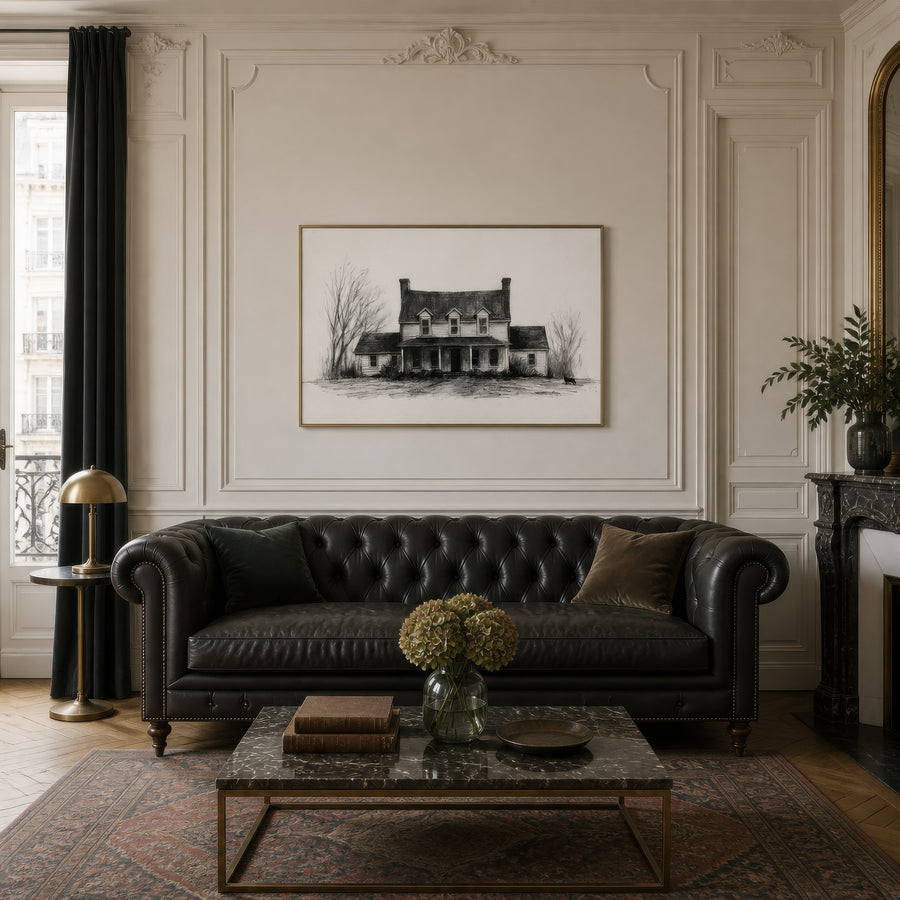 Farmhouse in Winter Sketch – Farmhouse Wall Art