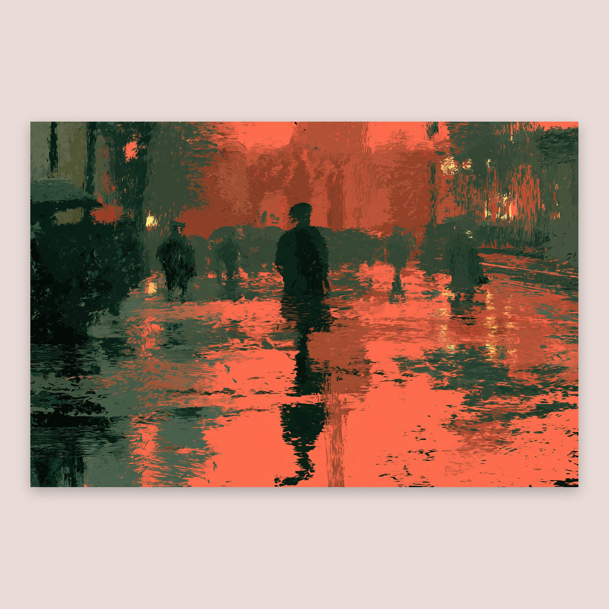 Crimson Street at Night – Impressionist Wall Art