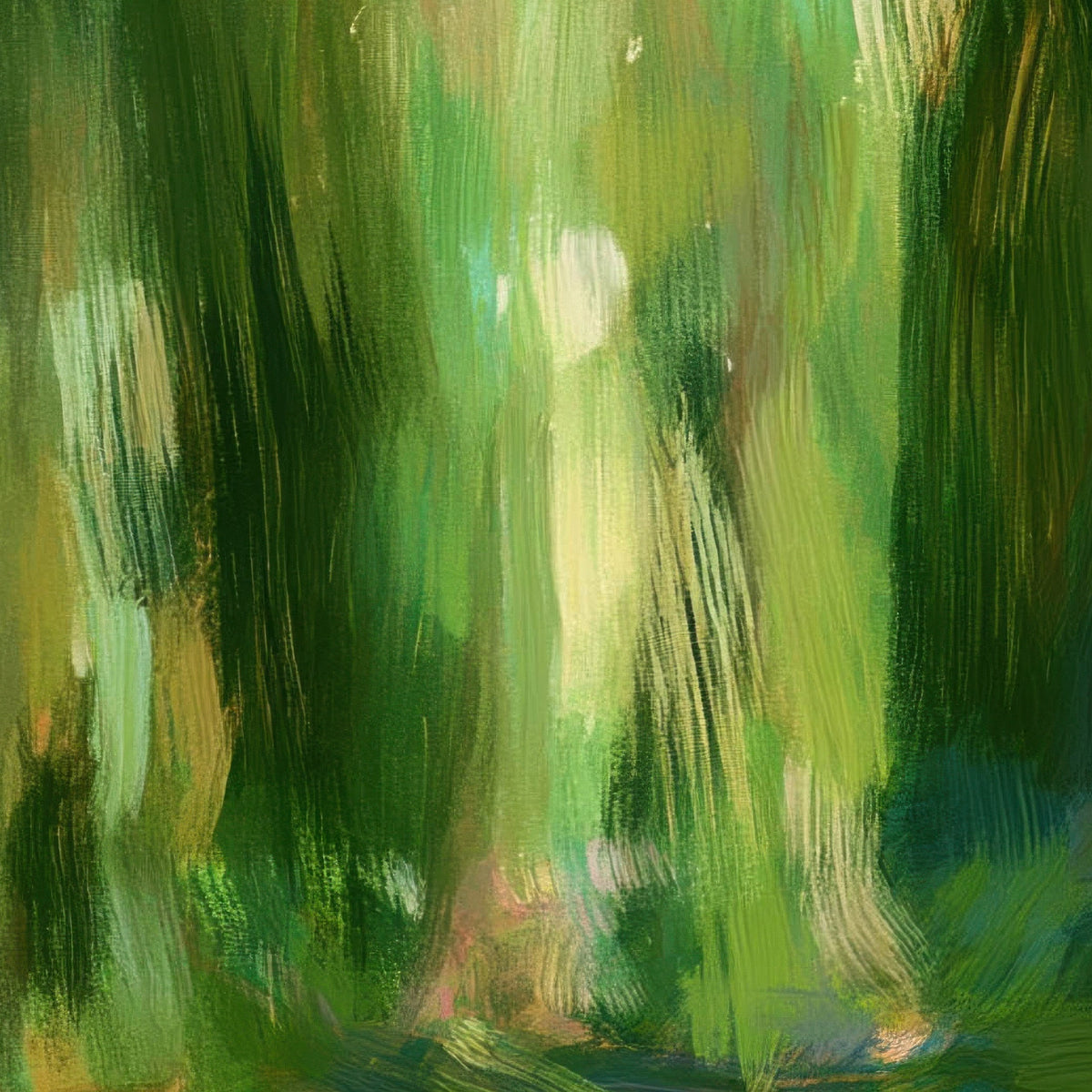 Willow Pond with Pink Blossom Bank – Impressionist Wall Art