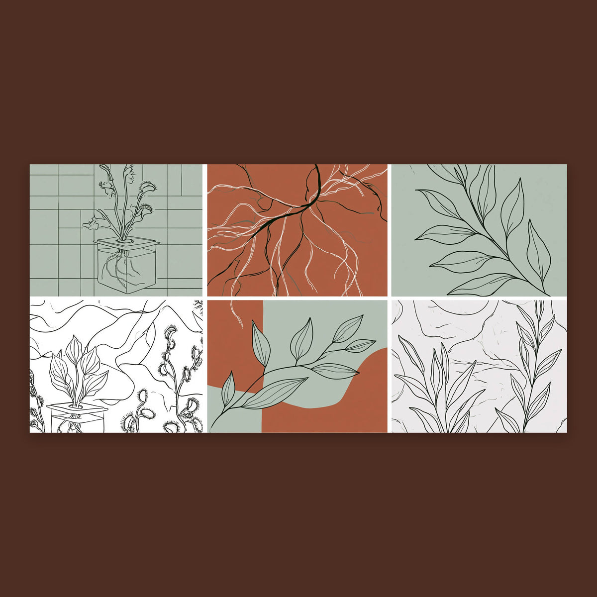 Botanical Grid Illustration – Japandi Wall Art