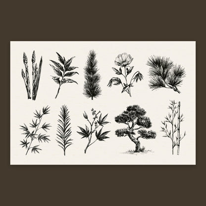 Japanese Botanical Chart flat lay