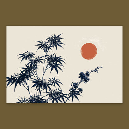 Indigo Leaves and Red Sun flat lay