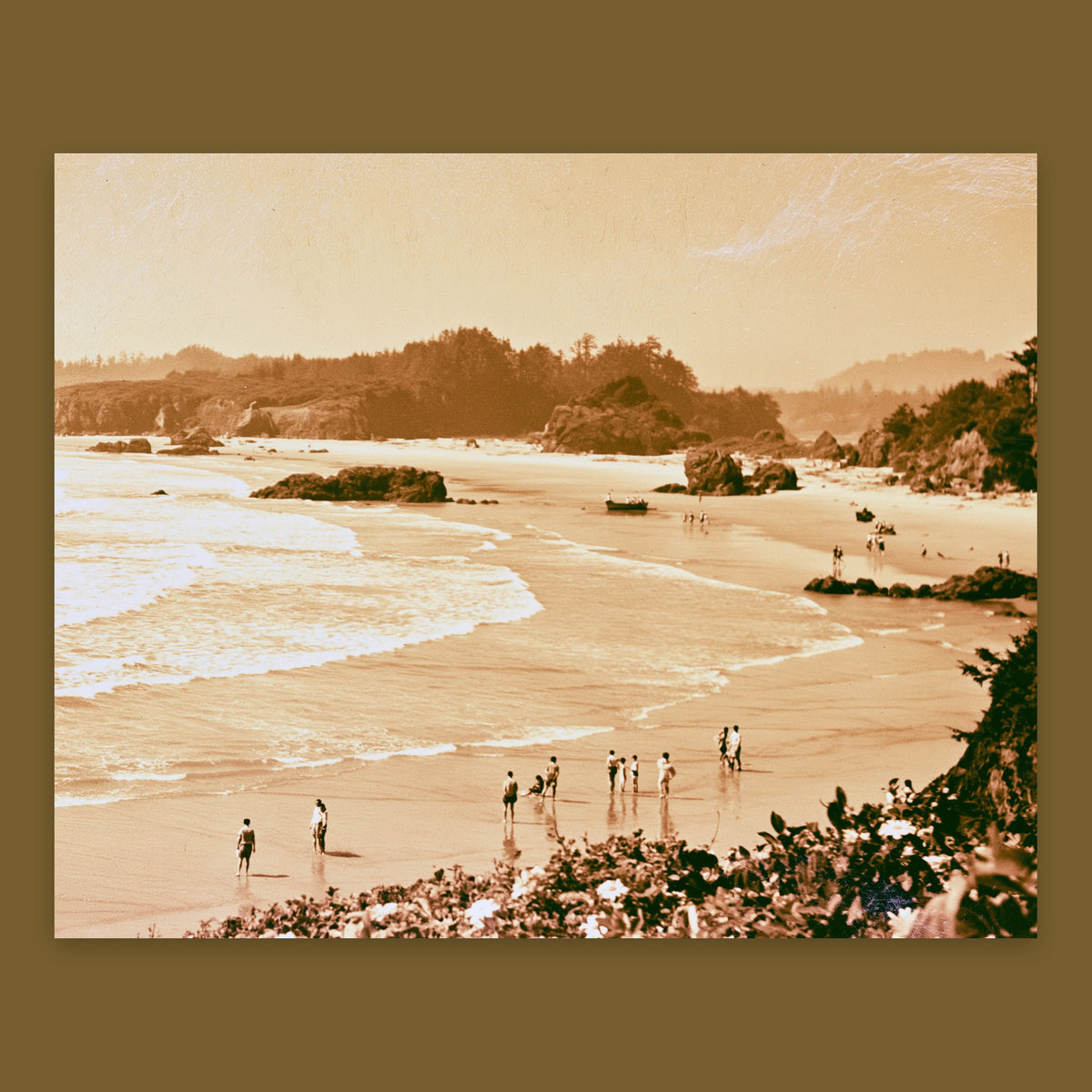 Vintage Style Coastal Cove in Sepia flat lay