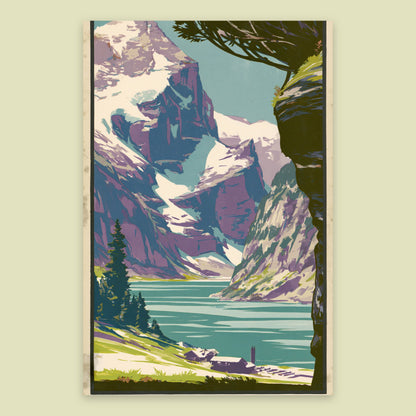 Alpine Lake Retro Poster flat lay