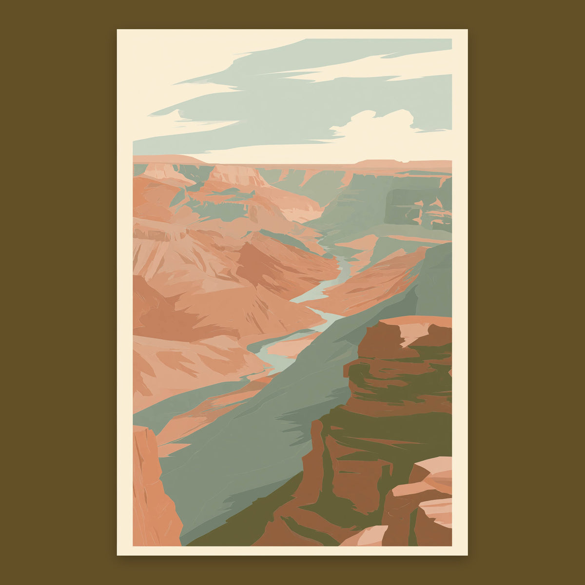 Wide Canyon Vista with a Pale River flat lay