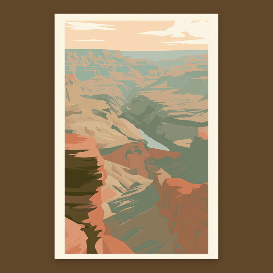 Layered Canyon Ridges Retro Poster – Landscape Wall Art