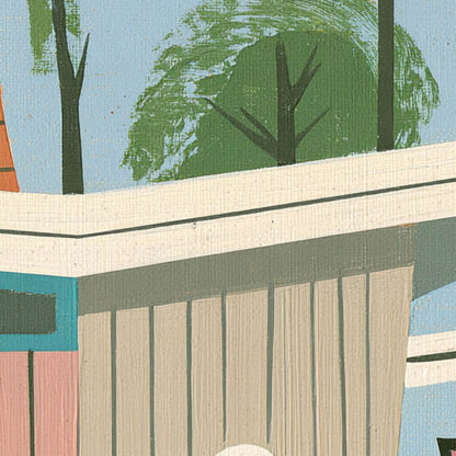 Retro Suburban Neighborhood Illustration close-up detail