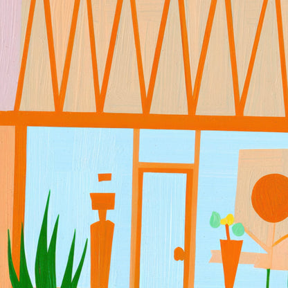 Retro Strip Mall Under a Pink Sky close-up detail