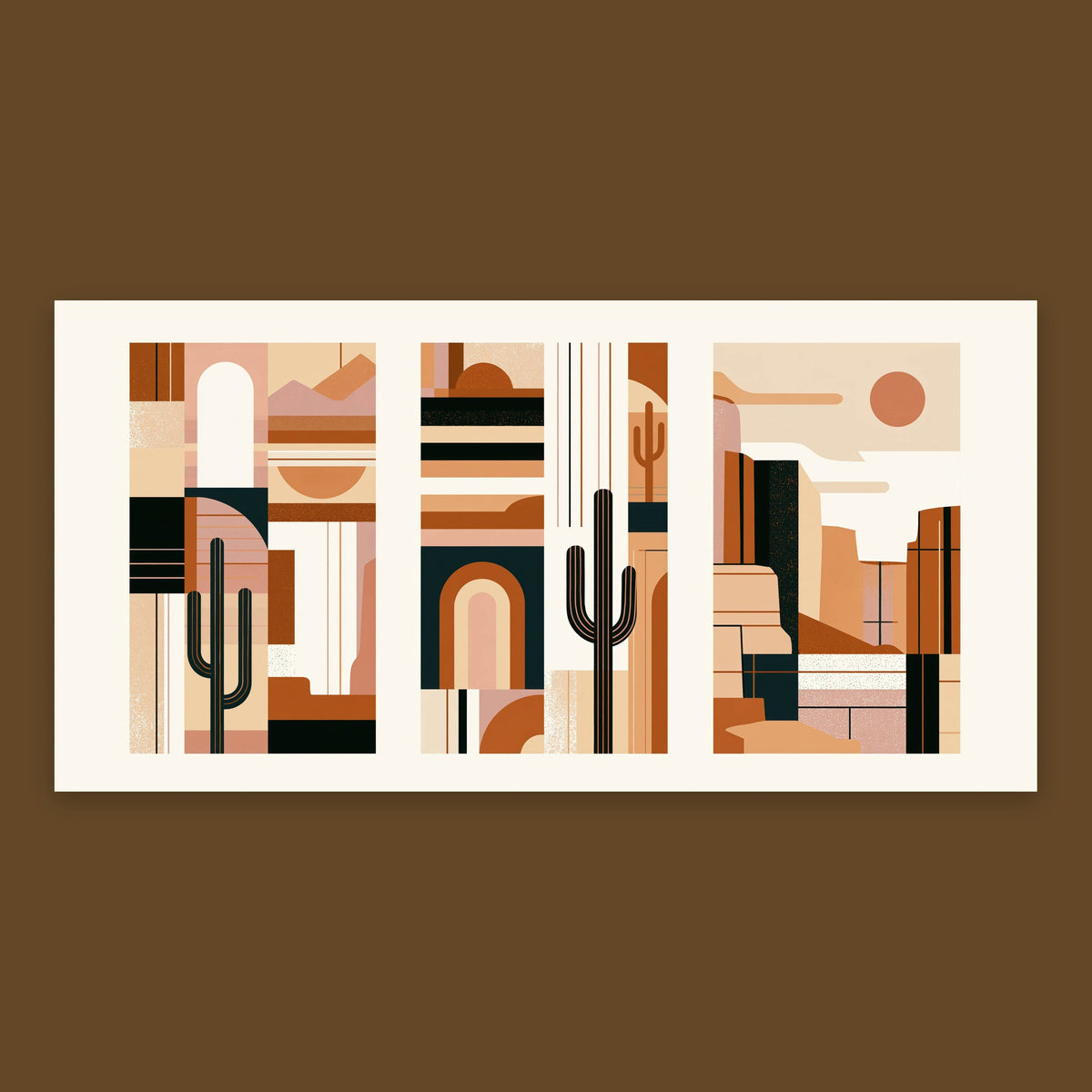Abstract Desert Triptych with Cacti flat lay