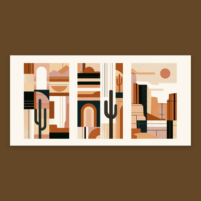 Abstract Desert Triptych with Cacti flat lay