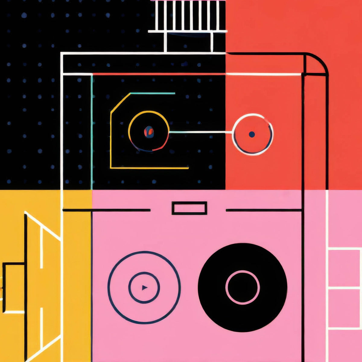 Retro Gadgets Grid Illustration close-up detail