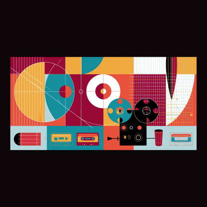 Geometric Retro Tape Deck Abstract flat lay