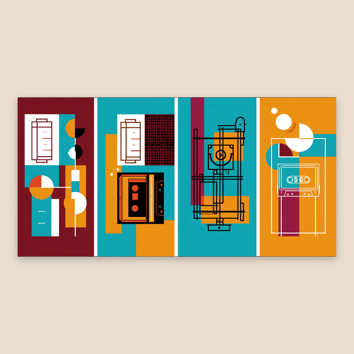 Retro Tech Blueprint Abstract flat lay
