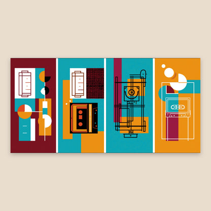 Retro Tech Blueprint Abstract flat lay