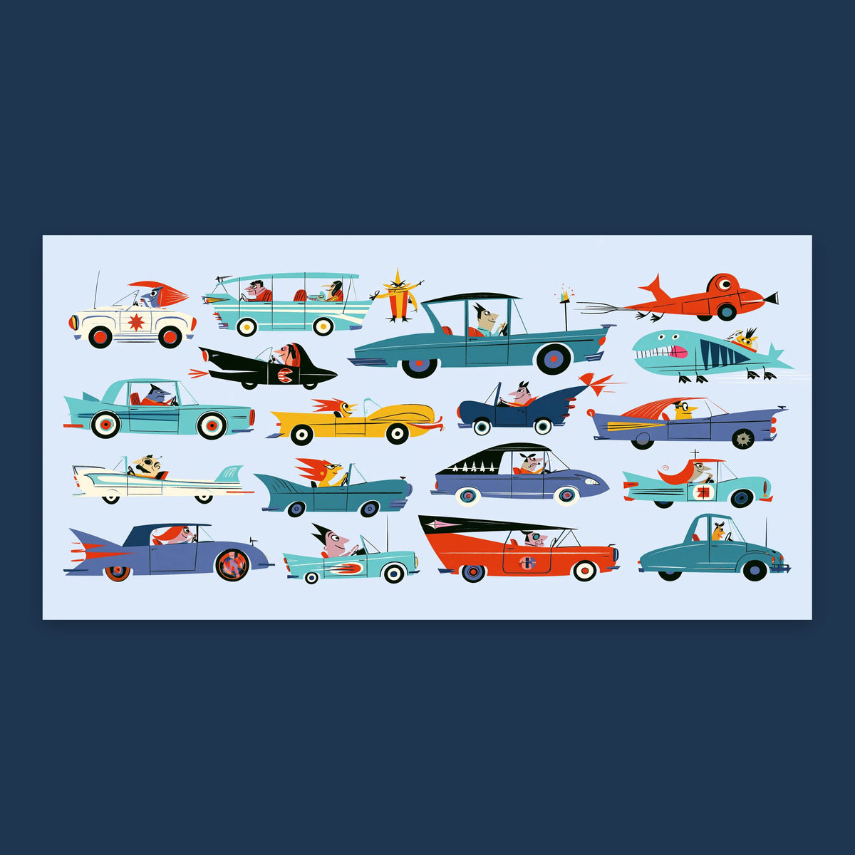 Whimsical Retro Cars Illustration flat lay