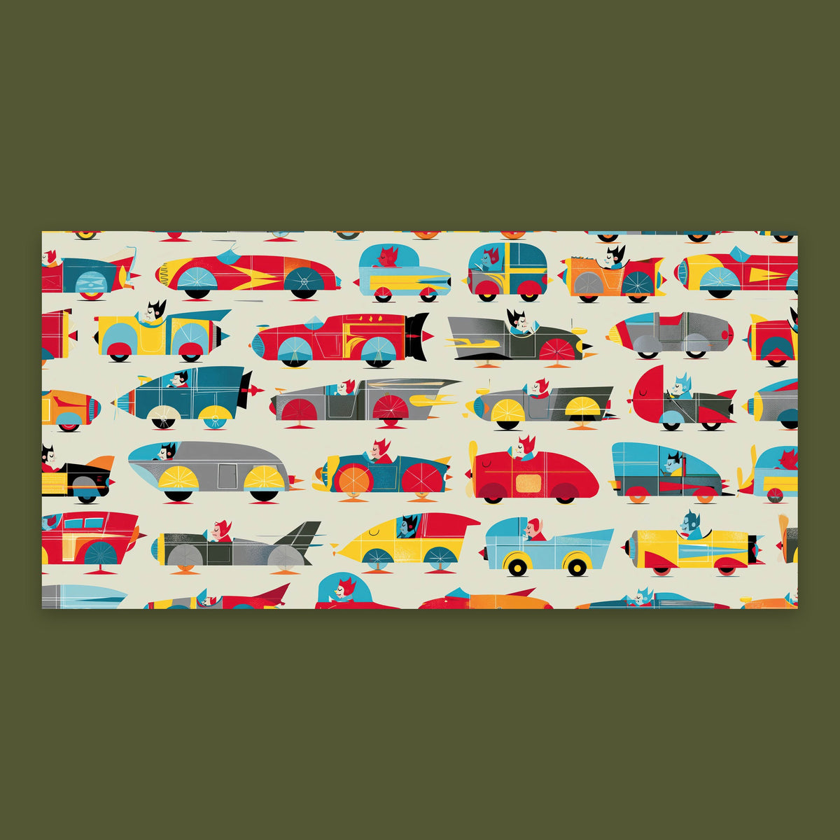 Colorful Toy Car Grid flat lay
