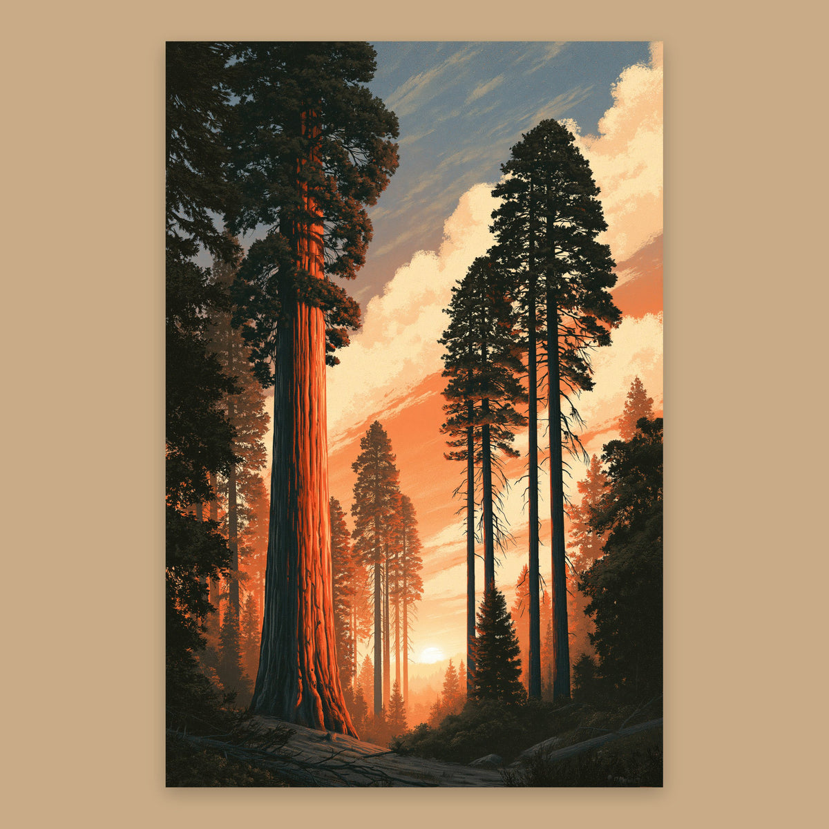 Giant Sequoia Trees at Sunset – National Park Wall Art