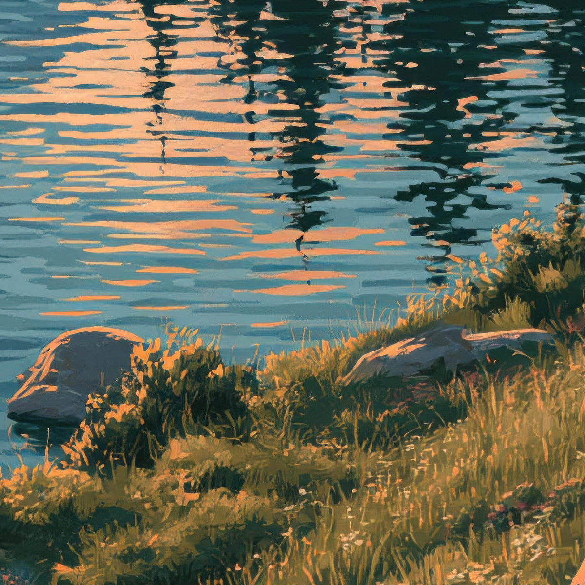 Mountain Lake at Sunset close-up detail