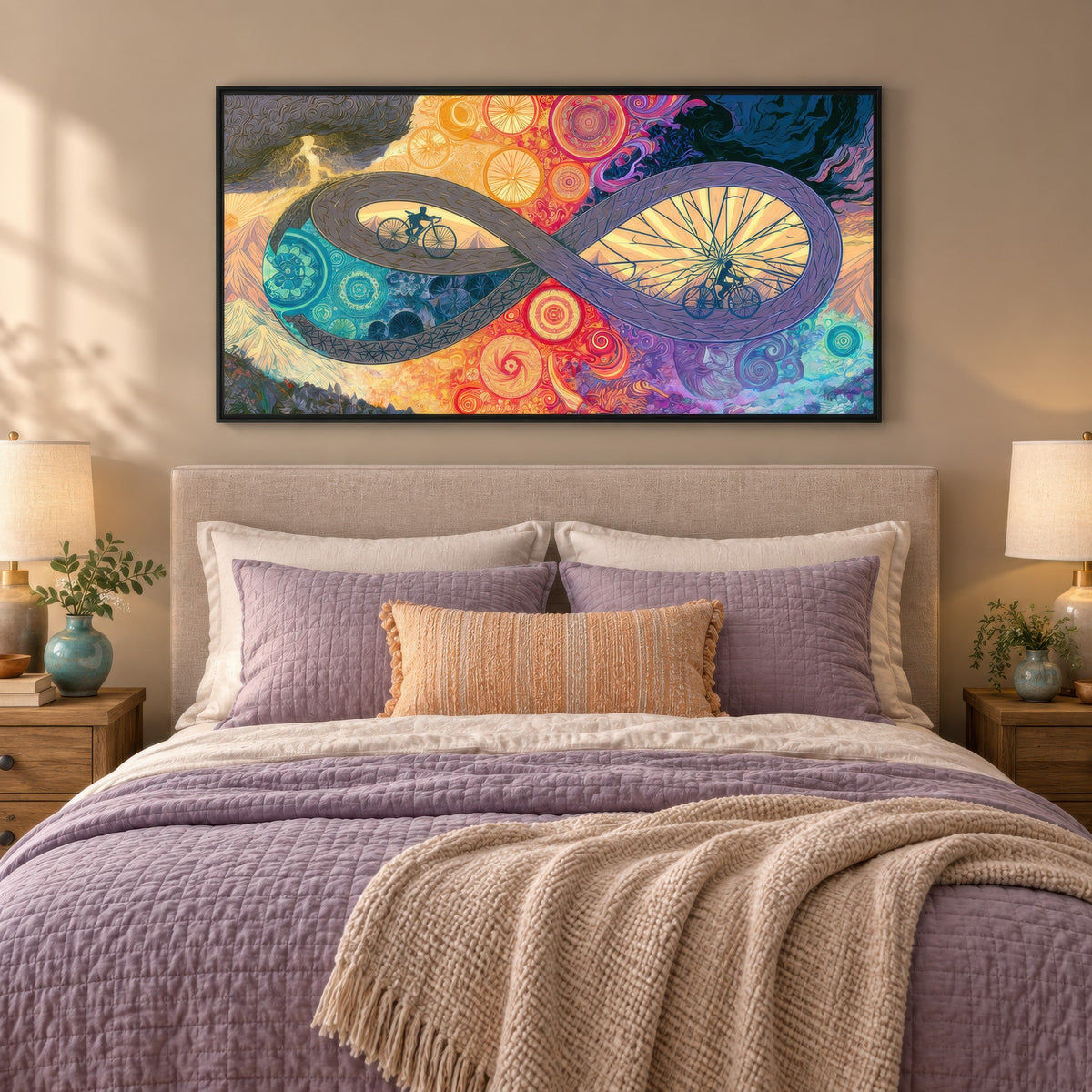 Wheels Within Wheels psychedelic wall art in a bedroom