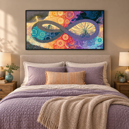 Wheels Within Wheels psychedelic wall art in a bedroom