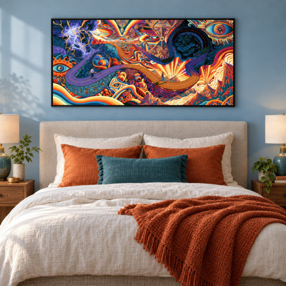 Sacred Geometry Highway psychedelic wall art in a bedroom