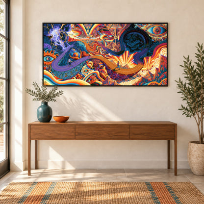 Sacred Geometry Highway psychedelic wall art in an entryway