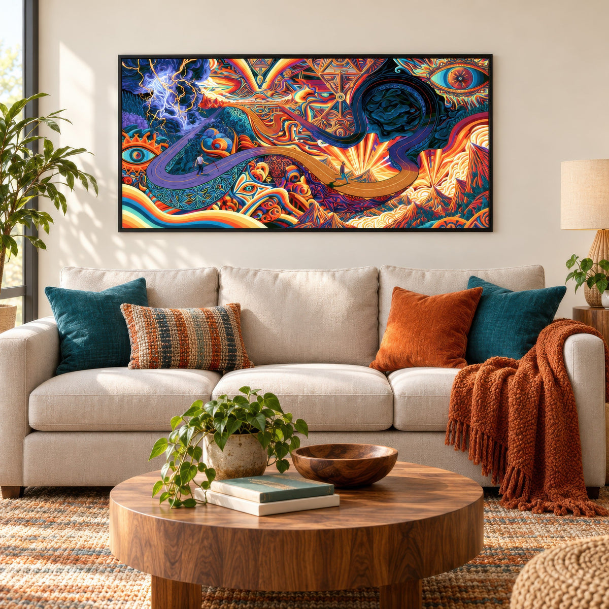 Sacred Geometry Highway psychedelic wall art in a living room