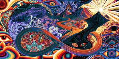 Double Peak Infinity Road wall art print staged in a room