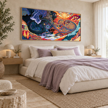 Canyon of Medallions psychedelic wall art in a bedroom