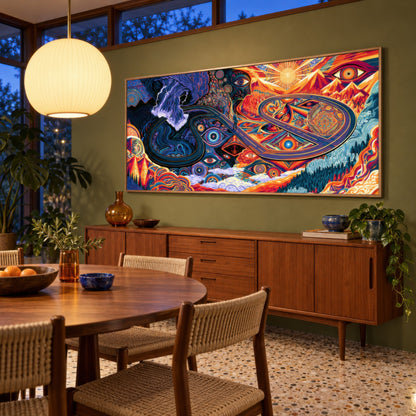 Canyon of Medallions psychedelic wall art in a dining room