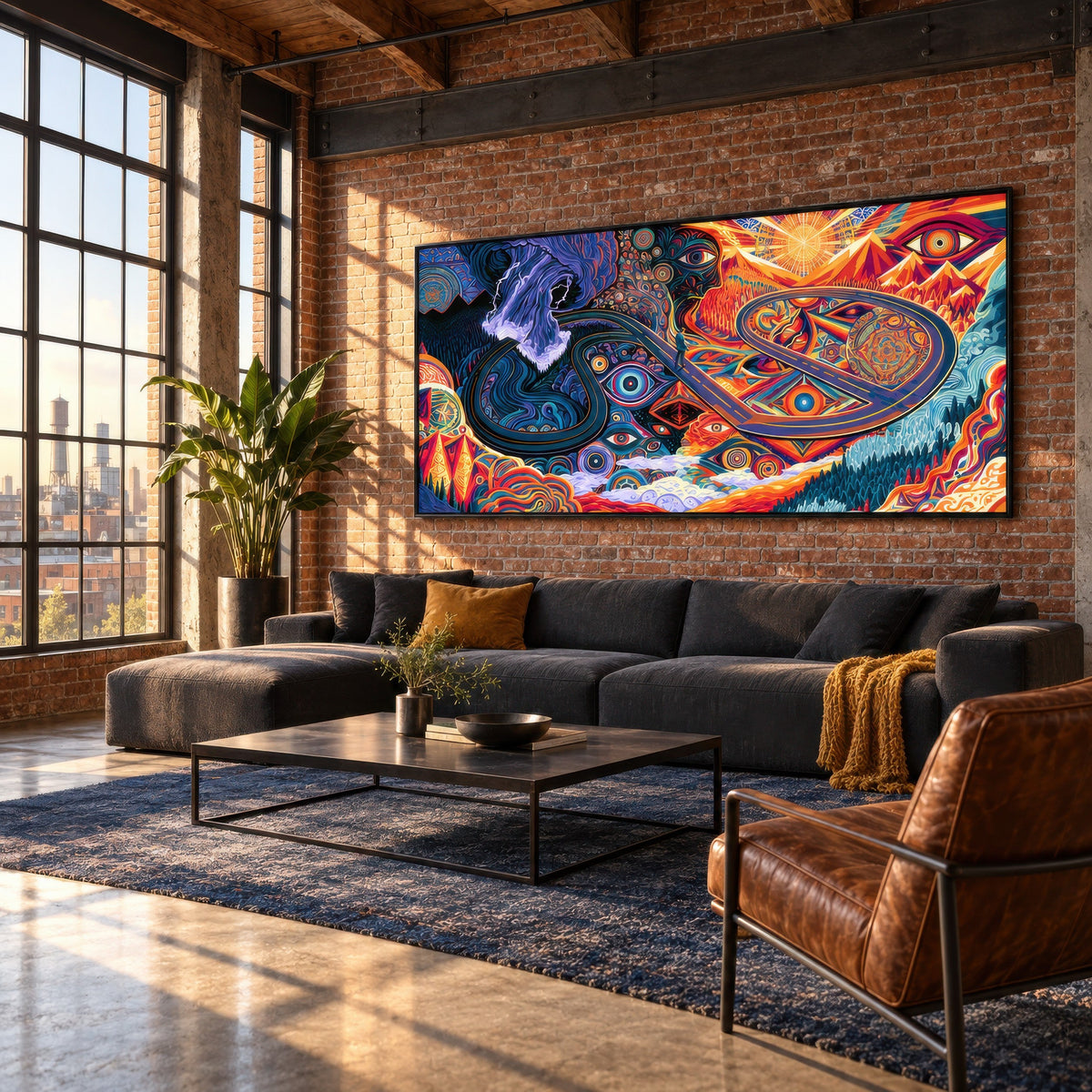Canyon of Medallions psychedelic wall art in a living room