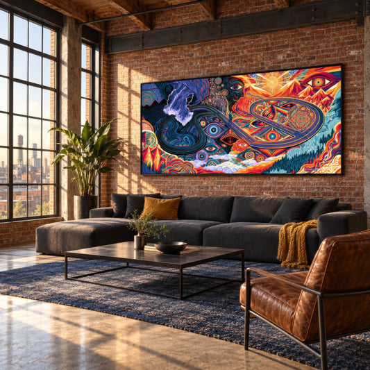 Canyon of Medallions psychedelic wall art in a living room