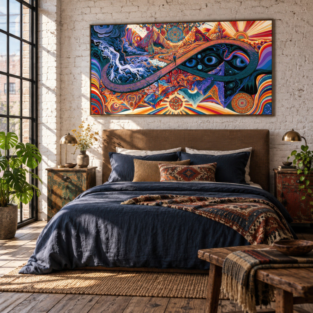 Eyes of the Infinite Path psychedelic wall art in a bedroom