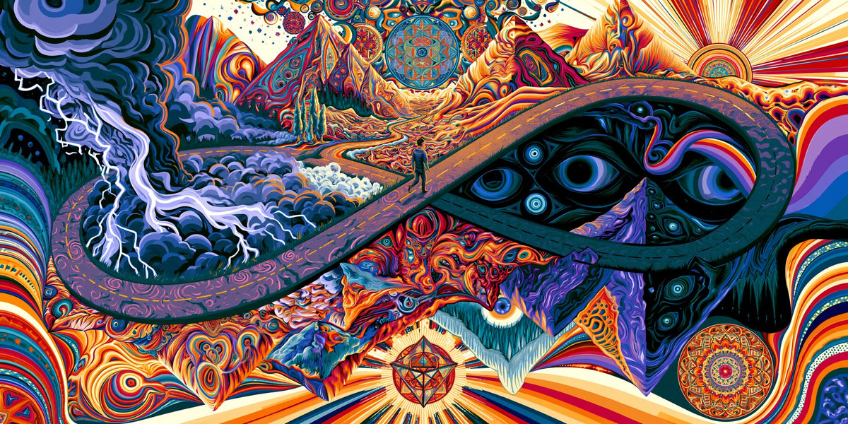 Eyes of the Infinite Path wall art print staged in a room