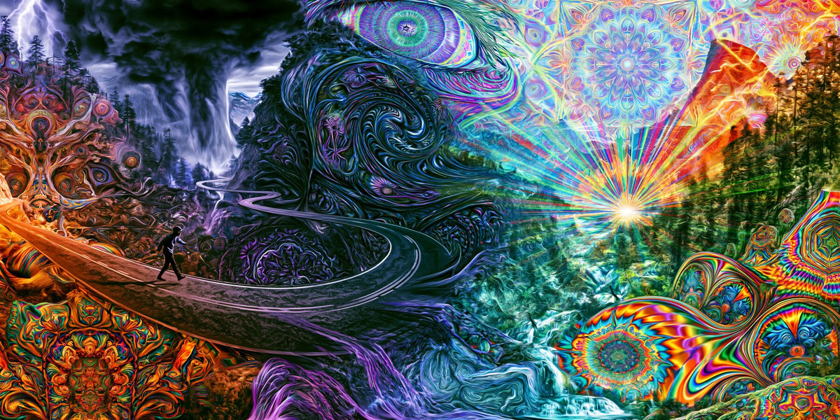 Mandala Sunrise Trail wall art print staged in a room