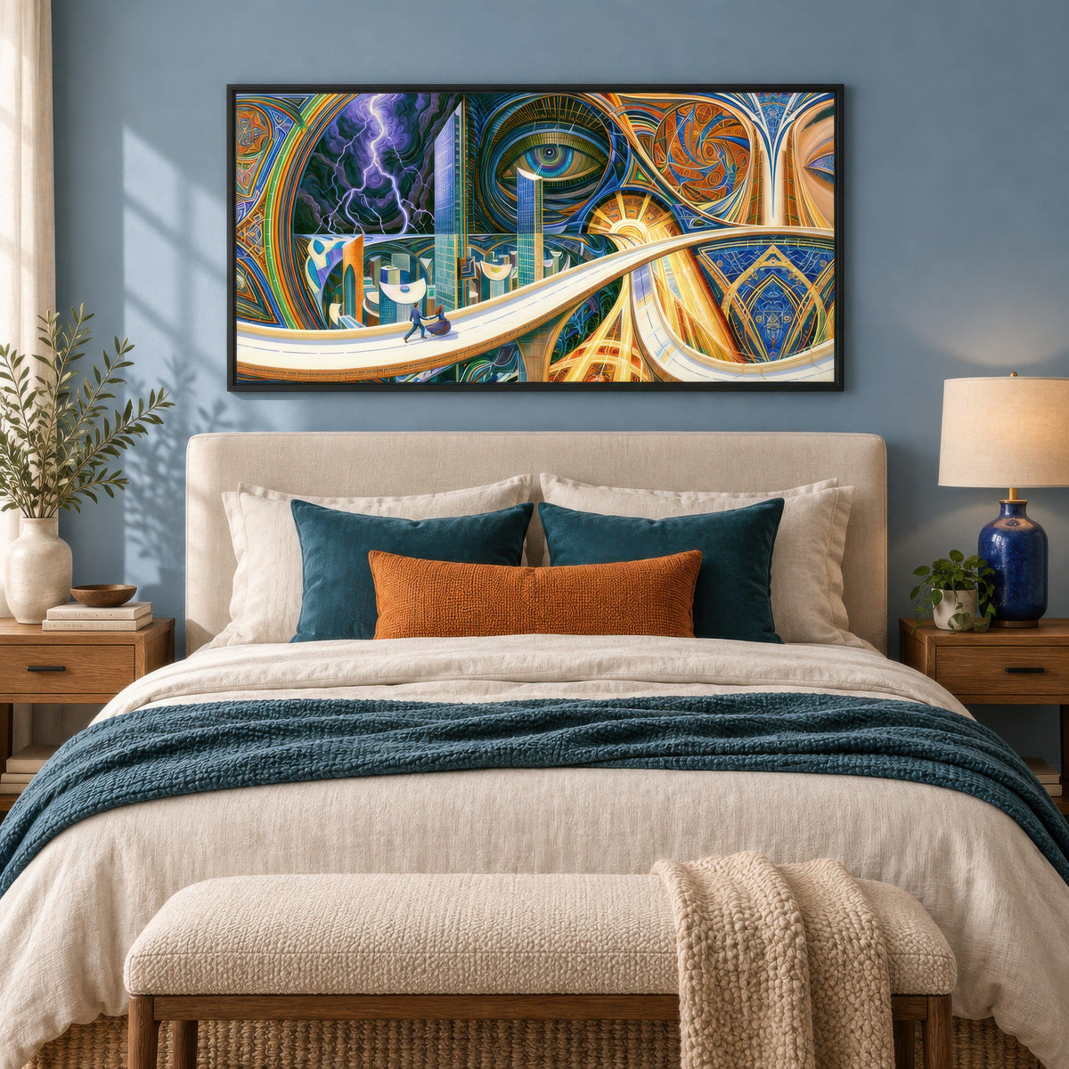 Skyline Between Storms psychedelic wall art in a bedroom