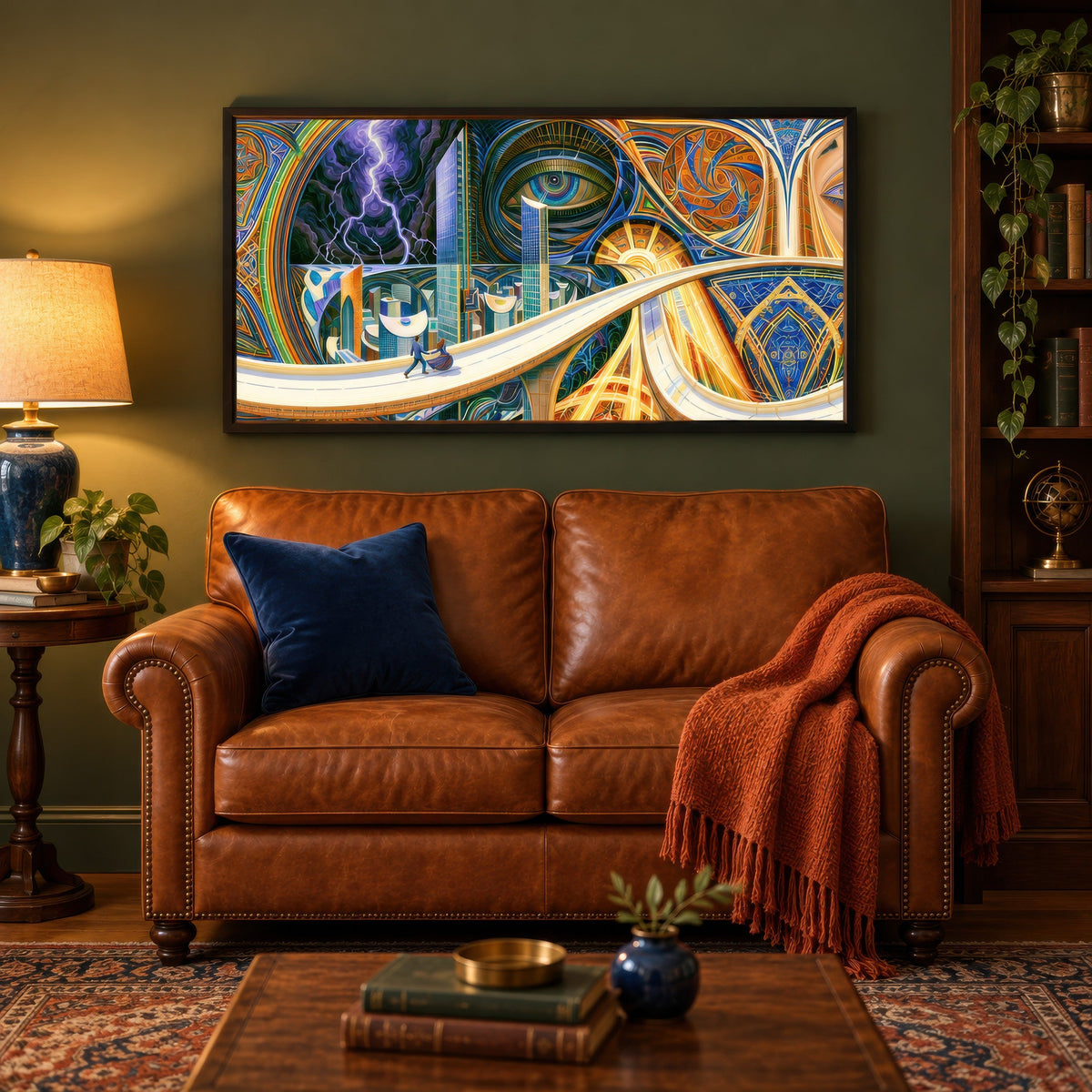 Skyline Between Storms psychedelic wall art in a den