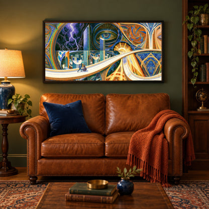 Skyline Between Storms psychedelic wall art in a den