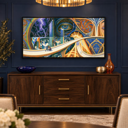 Skyline Between Storms psychedelic wall art in a dining room